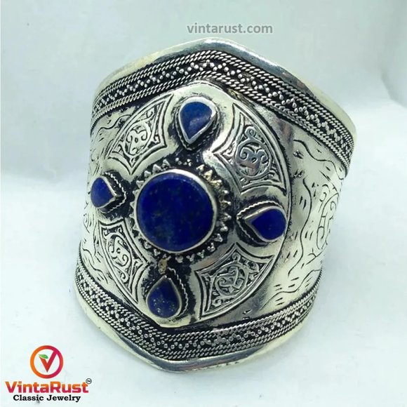 single Handmade Silver Tone Kuchi Cuff Bracelet, Afghan Cuff Bracelet, Ethnic - Picture 6 of 7